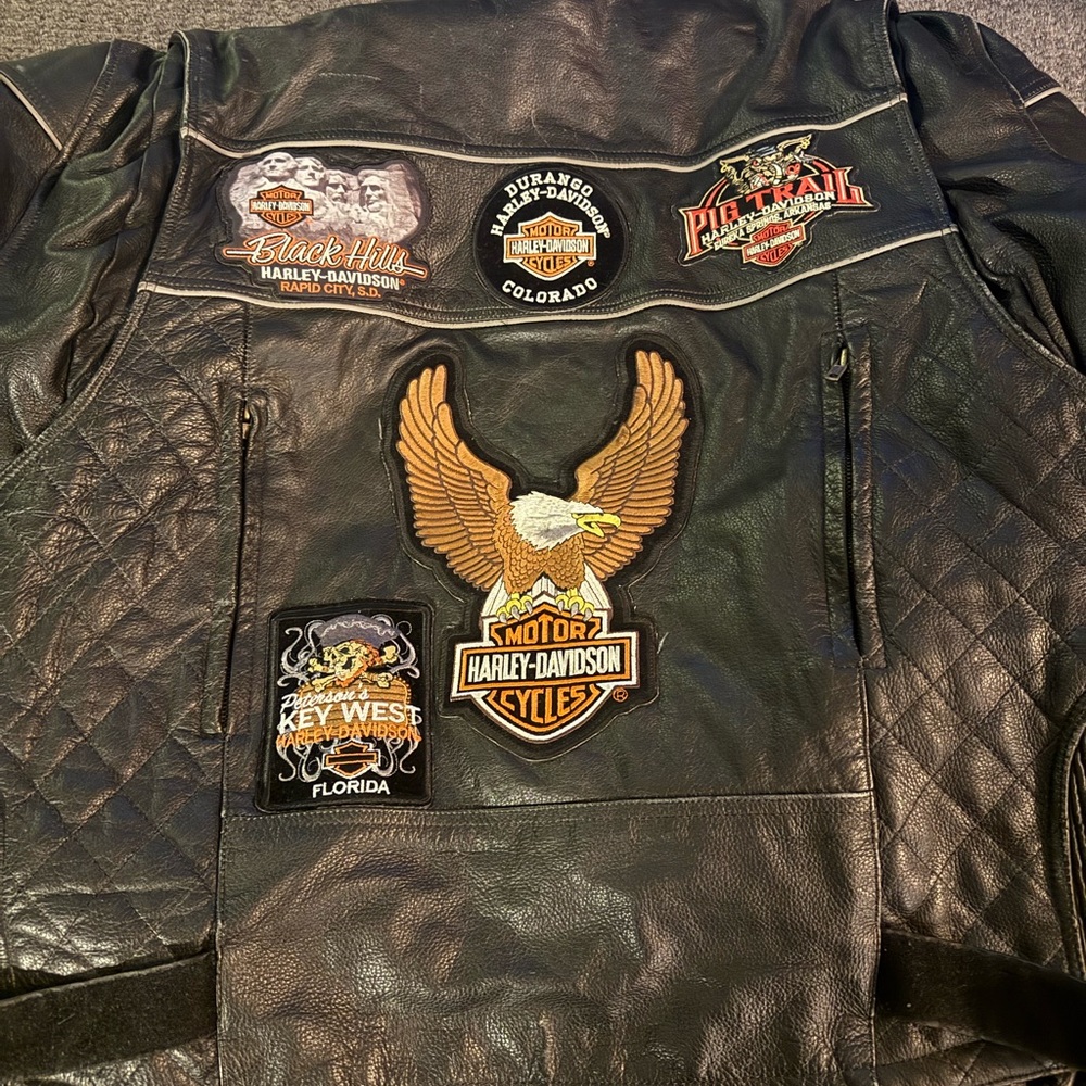 PRO RIDER MOTORCYCLE JACKET 50 BLACK LEATHER BIKER Harley Davidson patches